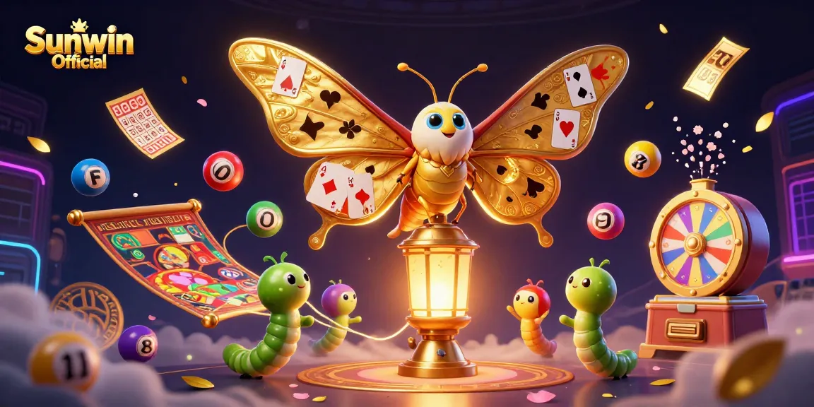Play exciting games at Sunwin Official with vibrant lottery balls and an enchanting moth.