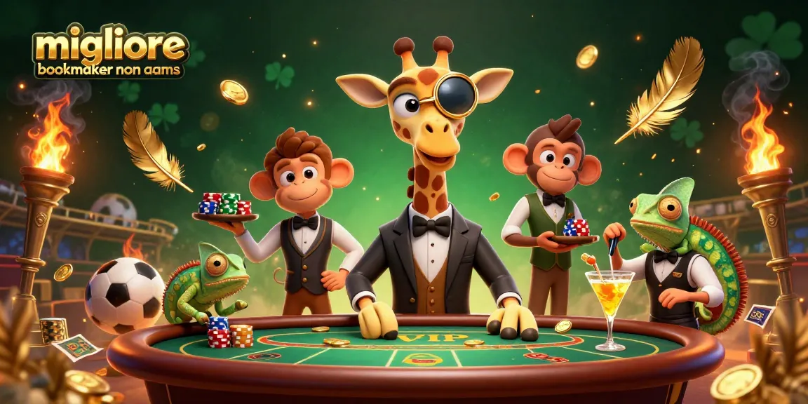 Scopri il migliore bookmaker non AAMS con il nostro giraffe high-roller e il monkey valet al tavolo di poker.