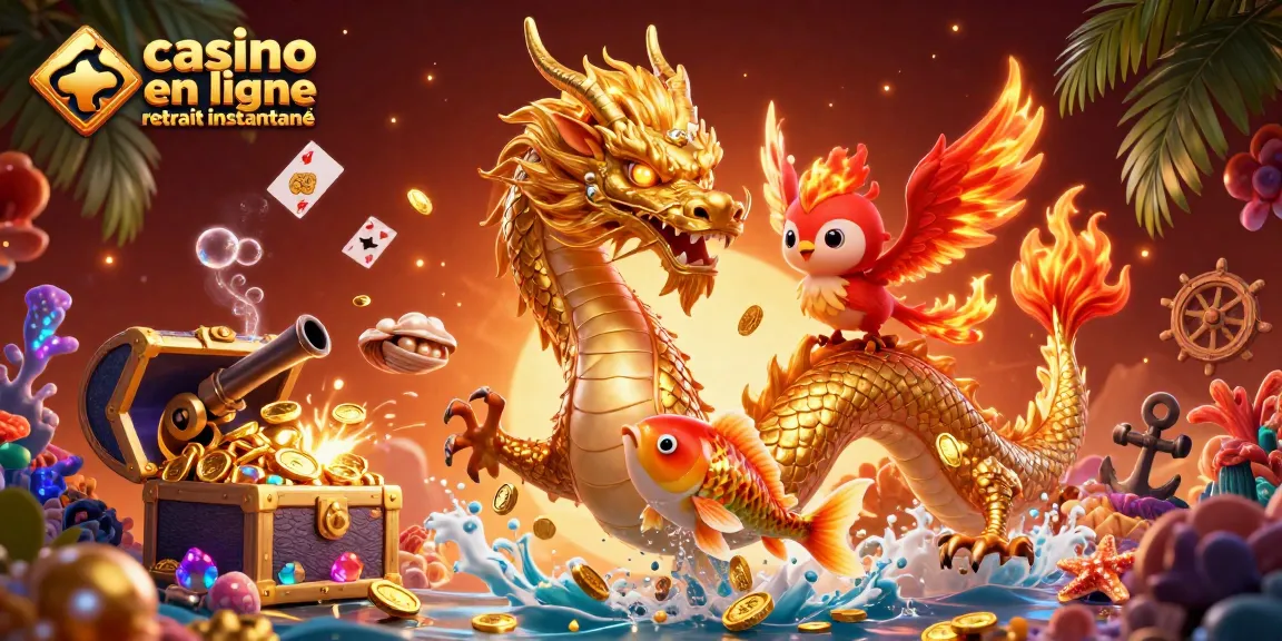 Jouer sur un casino en ligne retrait instantané avec une ambiance de dragon doré, phœnix et pièces d'or.