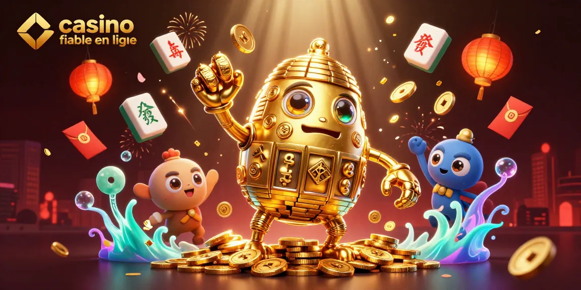 Gagnez avec le casino fiable en ligne, illustration 3D d'un golem doré entouré de jeux passionnants.
