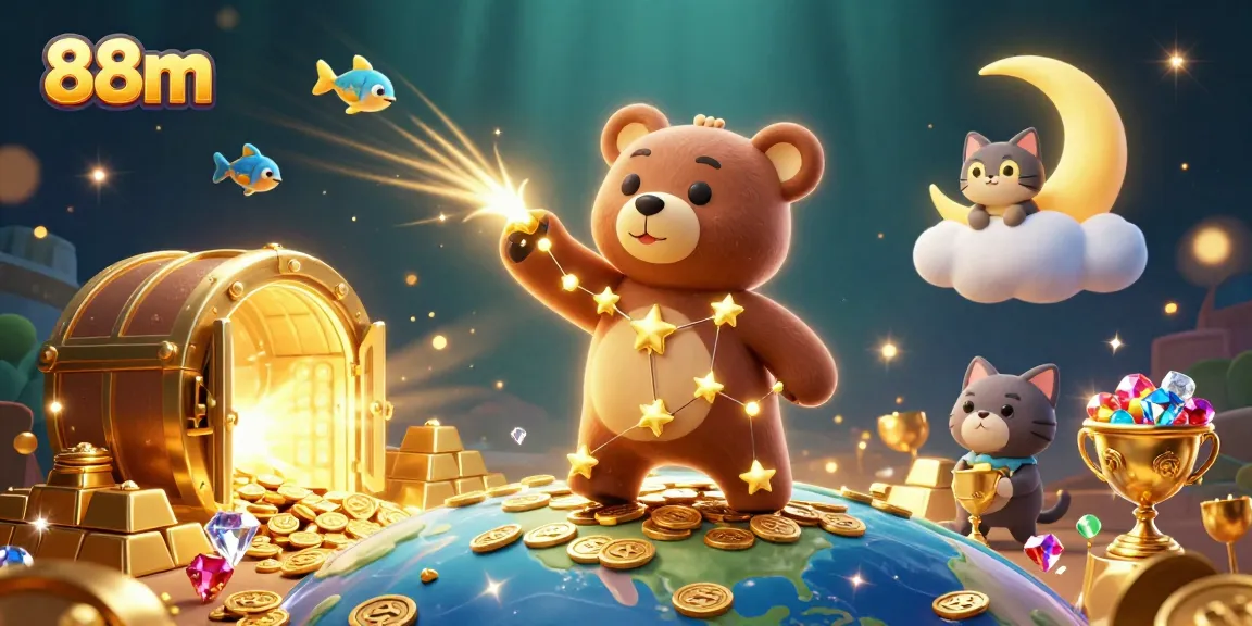 Experience jackpot thrills at 88m with a vibrant scene filled with treasure and gaming excitement.