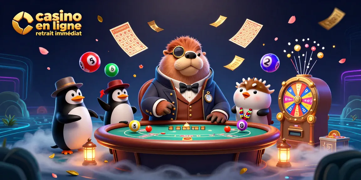 Visuel d'un casino en ligne retrait immédiat avec un morse en gentleman à une table de poker sous-marine, entouré de ballons colorés.