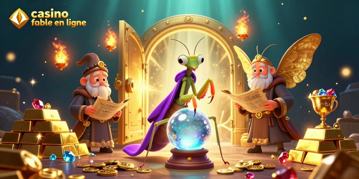 Visualiser un casino fiable en ligne avec une scène luxuriante remplie de trésors et de personnages fascinants.