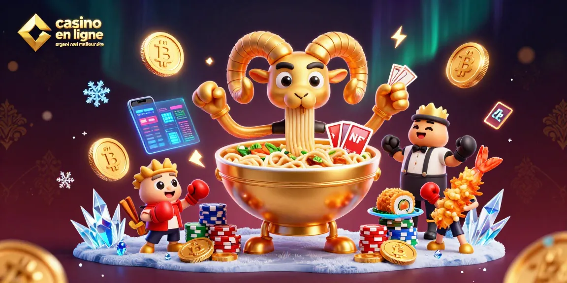 Jouez au casino en ligne argent réel meilleur site avec notre illustration dynamique mêlant un bol de ramen et des éléments de crypto-monnaies.